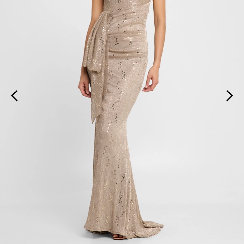 Talbot Runhof Reo Metallic Drape Mermaid Gown